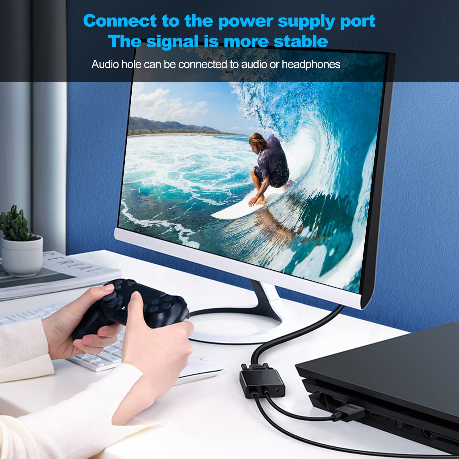 Micro Hdmi To Vga Adapter, Micro Hdmi To Vga Cable Support 1080P, Vga Video Converter Adapter Support Hdcp, For Raspberry Pi 4B